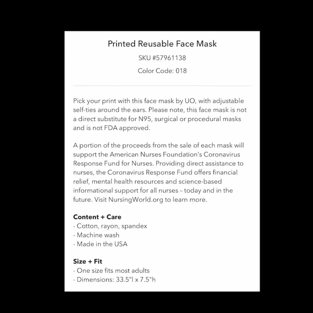 Free People Reusable Face Mask.